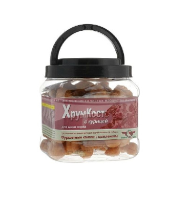 ГРИН КЬЮЗИН Лакомство для взрослых собак и щенков "Хрумкость" сушеные гантельки с курицей, банка 750гр