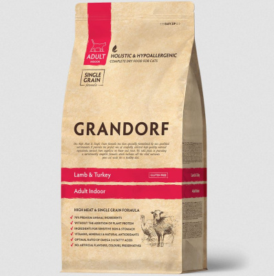 Grandorf Cat Lamb&Turkey Indoor сухой корм для взрослых домашних кошек с ягненком и индейкой - 8 кг