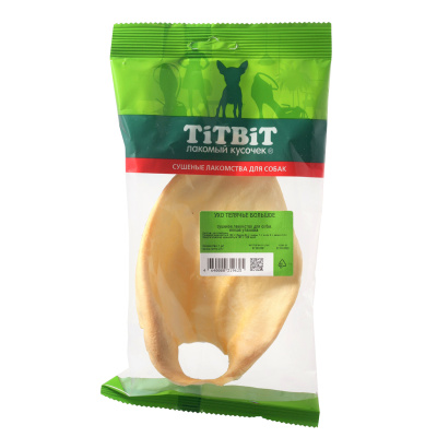 TITBIT Лакомство для собак Ухо телячье большое, мягкая упаковка, 27 г