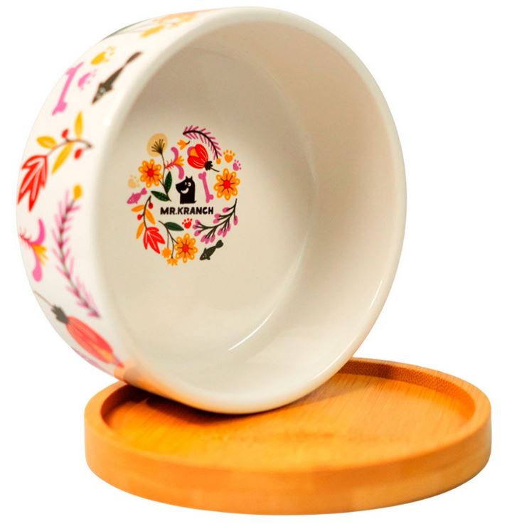 Миска Mr.Kranch Bamboo 340 мл Цветы Прованса керамическая на бамбуковой подставке розовая