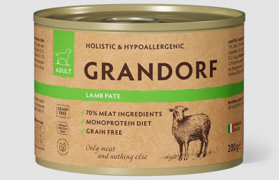 Монопротеиновый влажный корм   GRANDORF из ягненка для собак всех пород, 200 гр