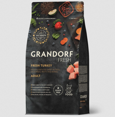 GRANDORF Fresh CAT Adult сухой корм для кошек, свежее мясо индейки с бататом - 2 кг