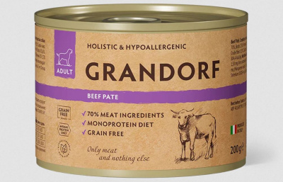 Монопротеиновый влажный корм GRANDORF   из говядины для собак всех пород, 200 гр