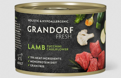 Монопротеиновый влажный корм GRANDORF FRESH   из ягненка с цукини и цветной капустой для собак всех пород, 200 гр