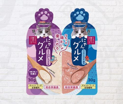 Влажный корм "Близняшки" для кошек-гурманов: Филе парной курицы с рыбной икрой на козьем молоке , Микс из тунцов с гребешком, 60 г