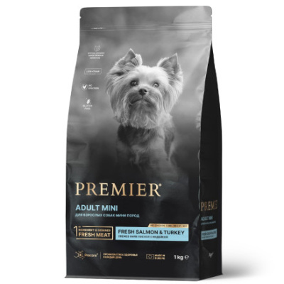 Сухой корм Premier Dog Salmon&Turkey ADULT Mini      для взрослых собак мелких пород, Лосось с индейкой, 1 кг