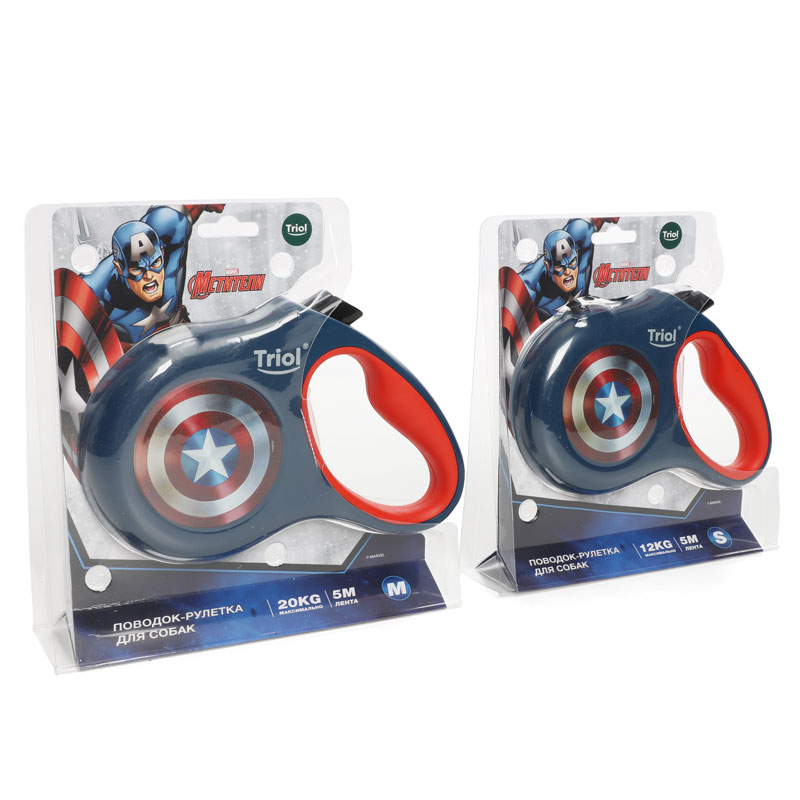 Поводок-рулетка для собак Marvel Капитан Америка M, 5м до 20кг, лента, Triol-Disney