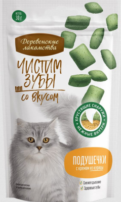 Лакомства для кошек "Деревенские Лакомства" Подушечки с кремом из курицы30г