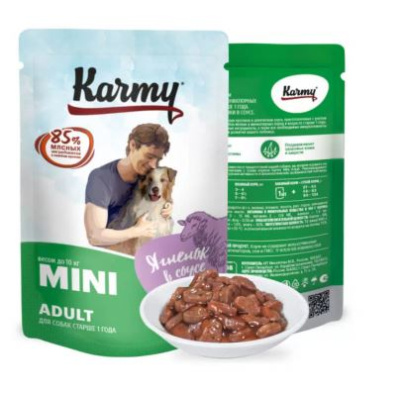 Karmy Mini Adult влажный корм для собак мелких пород старше 1 года Мясные кусочки в соусе, Ягненок 80гр