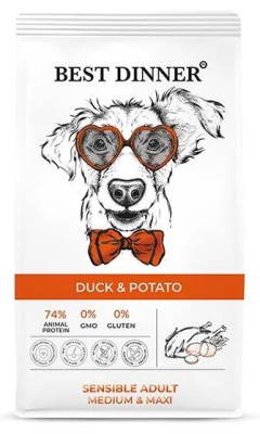 Best Dinner Adult Dog Medium&Maxi Duck&Potato для взрослых собак средних и крупных пород с уткой и картофелем 3 кг