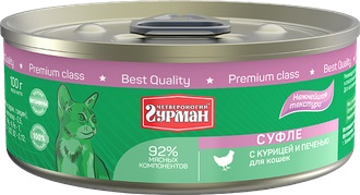 Четвероногий гурман Корм консервированный для кошек "Суфле с курицей и печенью", 100 г