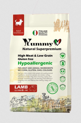 Yummy Linea сухой полнорационный корм для взрослых собак малых и миниатюрных пород с ягнёнком 2,5 кг