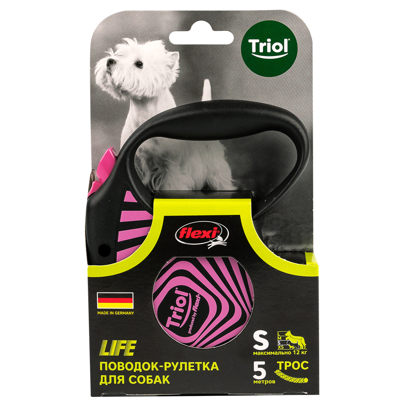 Поводок-рулетка для собак Flexi Life Geometry Pink S 5м до 12кг, трос