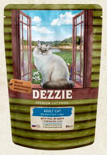 DEZZIE ADULT CAT влажный корм для кошек телятина в соусе 85г
