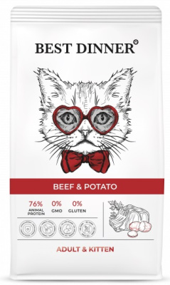 Best Dinner Adult&Kitten Beef&Potato для взрослых кошек и котят с говядиной и картофелем 0,4кг