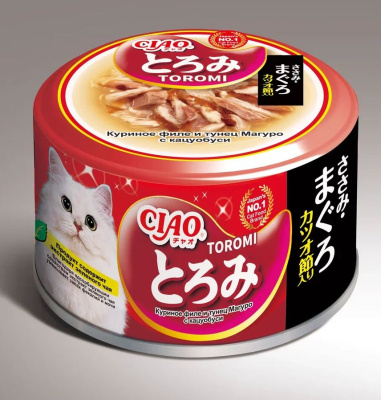 Влажный корм для кошек INABA Ciao Toromi Куриное филе с тунцом магуро и Кацуобуси, 80 гр