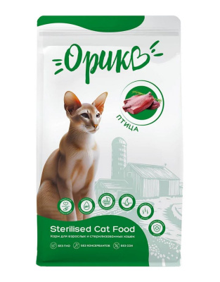 Орико Полноценный сухой корм для взрослых и стерилизованных кошек Птица 10 кг