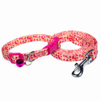 Комплект ошейник и поводок нейлоновый "Цветочки"XS, 10*200-300мм, 10*1200мм, Triol