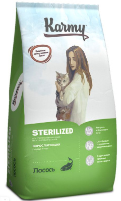 Karmy Sterilized Сухой корм для стерилизованных кошек и кастрированных котов Лосось 10кг