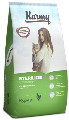 Karmy Sterilized Сухой корм для стерилизованных кошек и кастрированных котов, Курица 10кг
