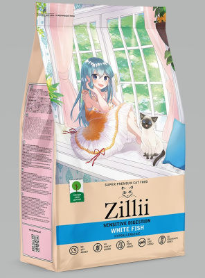 ZILLII Sensitive сухой корм для взрослых кошек с чувствительным пищеварением Белая рыба 400 гр
