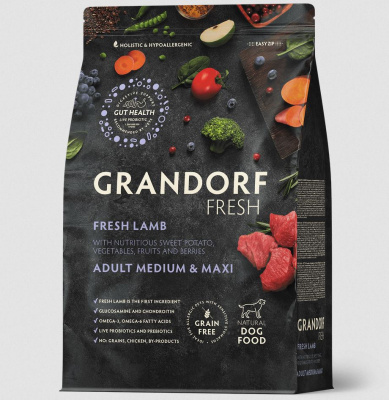 GRANDORF Fresh DOG Adult  MED&MAXI Сухой корм для собак средних и крупных  пород, ягнёнок с бататом 3 кг