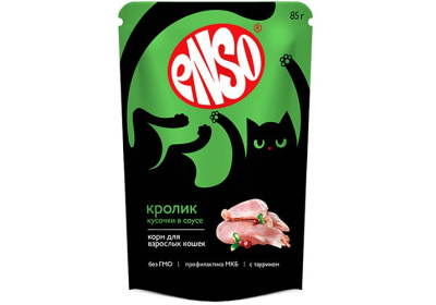 ENSO Корм влажный для кошек, кусочки в соусе с кроликом, пауч 85г