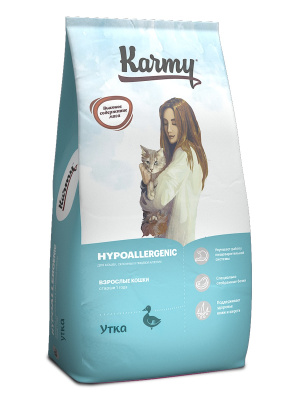 Karmy Hypoallergenic Сухой корм для кошек, склонных к пищевой аллергии, Утка  10кг