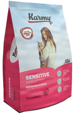 Karmy Sensitive Сухой корм для кошек с чувствительным пищеварением, Индейка  1,5кг