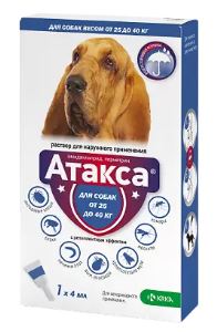 Атакса Капли на холку для собак от 25 до 40 кг 4 мл пипетка, 1 шт