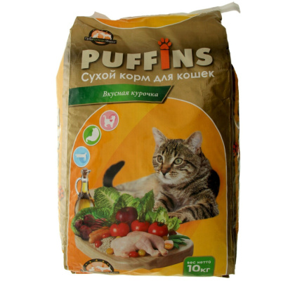 Пуффинс Сухой корм для кошек всех пород «Вкусная курочка» 10 кг