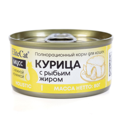ELITECAT конс. для кошек "Курица с рыбьим жиром" мусс 80г