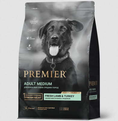 Premier Dog Salmon&Turkey ADULT Medium       Ягненок с индейкой для собак средних пород       10 кг