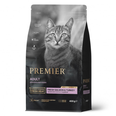 Premier Cat Salmon&Turkey ADULT         Лосось с индейкой для взрослых     кошек 400 гр
