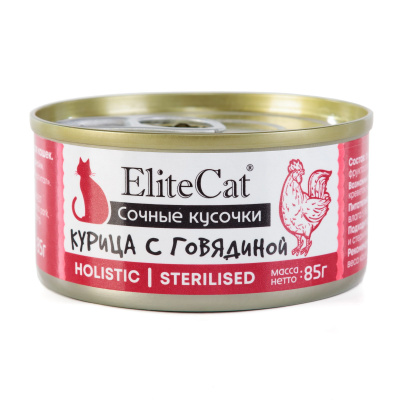ELITECAT конс. для кошек "Курица с говядиной" сочные кусочки 85г