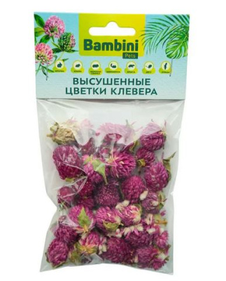 Лакомство Bambini Pets высушенные цветы клевера для грызунов и кроликов, 10 г.