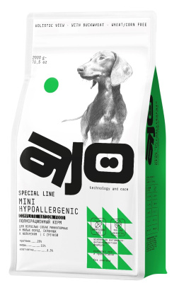 AJO DOG MINI Hypoallergenic Сухой корм для собак мелких пород с индейкой, 2 кг
