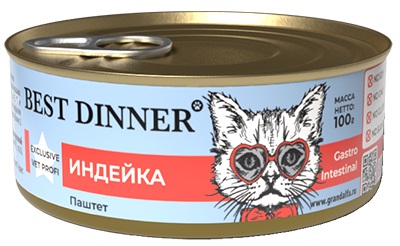 Best Dinner консервы для кошек Exclusive Vet Profi Gastro Intestinal Индейка паштет 0,1кг