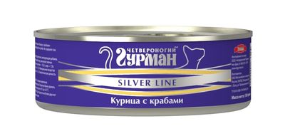 Четвероногий Гурман Консервы для кошек Серебряная линия, курица с крабами, 100 г