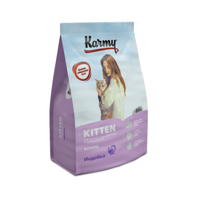 Сухой полнорационный корм KARMY Kitten для котят, Индейка — 1,5кг + Стикер "Акция 500г бесплатно"
