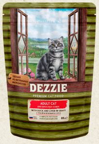 DEZZIE ADULT CAT влажный корм для кошек утка и печень в соусе 85г