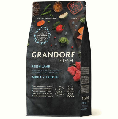 GRANDORF Fresh CAT Adult STERILISED Сухой корм для стерилизованных кошек, свежее мясо ягненка с бататом 2 кг GRANDORF Fresh CAT Adult STERILISED Сухой корм для стерилизованных кошек, свежее мясо ягненка с бататом 2 кг