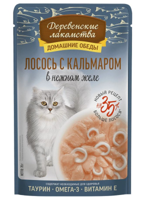 Деревенские лакомства "Лосось с кальмаром в желе" Пауч пакет, 70 гр