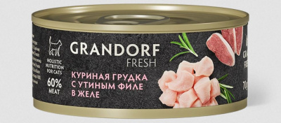 Консервы для кошек GRANDORF FRESH Куриная грудка с утиным филе, желе 70 гр