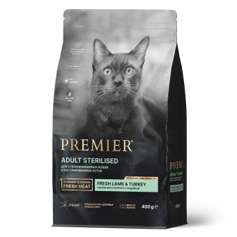 Premier Cat Lamb&Turkey STERILISED         Ягненок с индейкой для стерилизованных кошек      400 гр