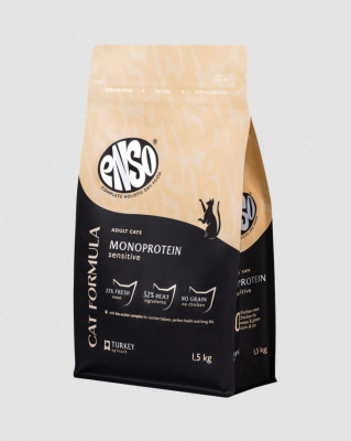 ENSO Cat Formula Monoprotein сухой корм для взрослых кошек с чувствительным пищеварением со свежей индейкой с добавлением шпината, 1,5 кг