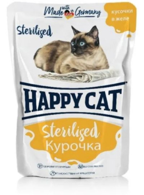 Happy Cat Влажный корм для стерилизованных кошек Курочка кусочки в желе 85 гр