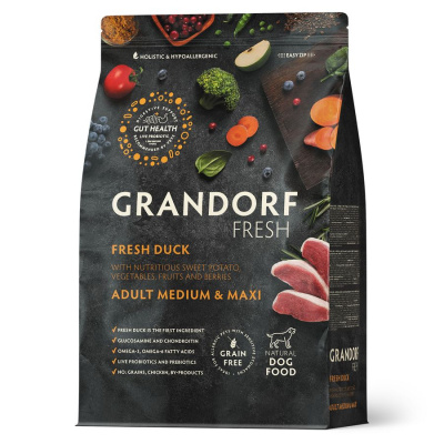 Grandorf Fresh Grain Free Dog Adult Medium & Maxi Duck & Sweet Potato Сухой корм беззерновой с живыми пробиотиками для взрослых собак средних и крупных пород с УТКОЙ и бататом, 1 кг