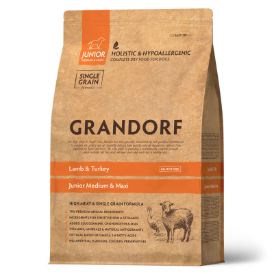 Сухой корм GRANDORF DOG JUNIOR для щенков средних и крупных пород, Ягнёнок с индейкой, 3 кг