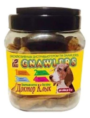 Лакомство для взрослых собак и щенков до 12 кг. Грин Кьюзин Доктор Клык жевательная косточка со вкусом курицы, банка 730гр